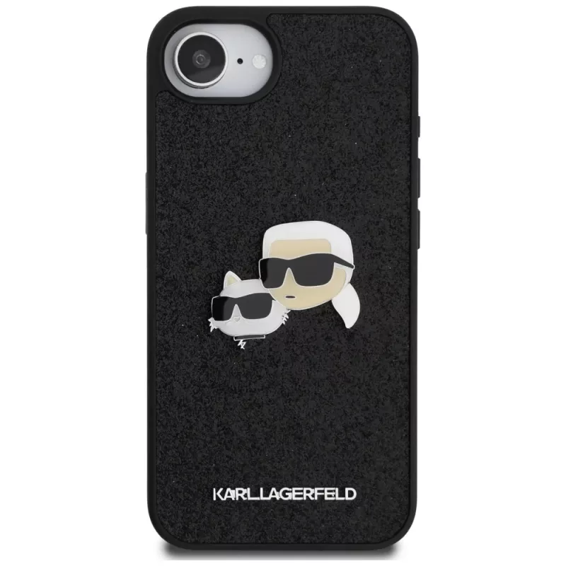 Karl Lagerfeld Capa Fixed Glitter Karl & Choupette Heads Metal Pin para Apple iPhone 16e (preto)