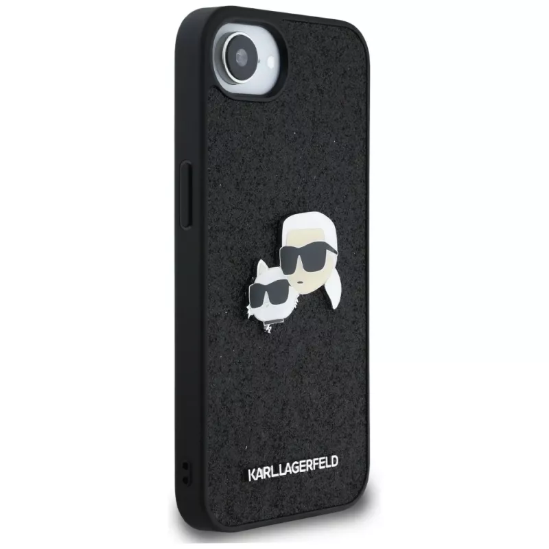 Karl Lagerfeld Capa Fixed Glitter Karl & Choupette Heads Metal Pin para Apple iPhone 16e (preto)
