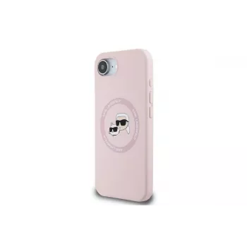 Karl Lagerfeld Capa MagSafe Silicone Karl & Choupette Heads para iPhone 16e / 17e rosa
