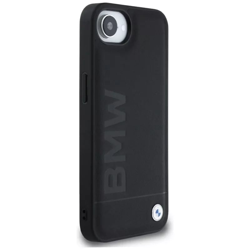 BMW Capa Leather Hot Stamp para iPhone 16e / 17e preto