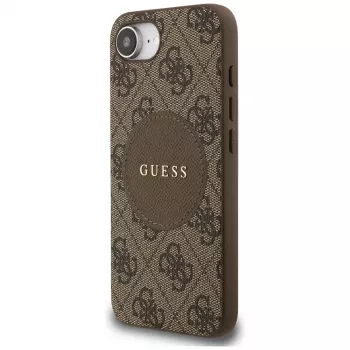 Guess Capa MagSafe 4G Circle Classic Logo para iPhone 16e (castanho)