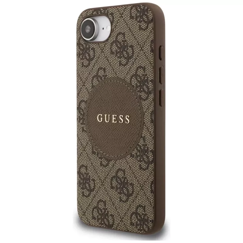 Guess Capa MagSafe 4G Circle Classic Logo para iPhone 16e (castanho)