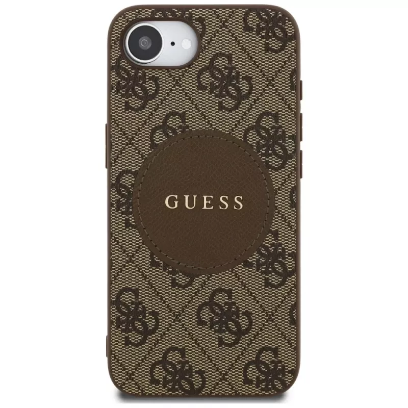 Guess Capa MagSafe 4G Circle Classic Logo para iPhone 16e (castanho)