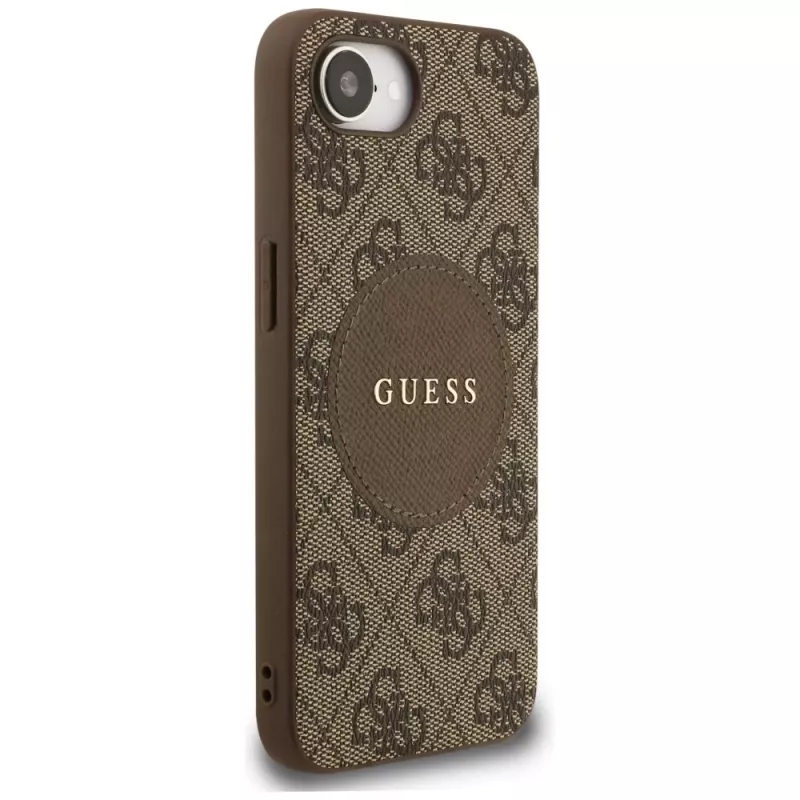 Guess Capa MagSafe 4G Circle Classic Logo para iPhone 16e (castanho)