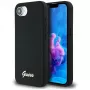 Guess Capa MagSafe Silicone Script Metal Logo para iPhone 16e (preto)