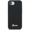 Guess Capa MagSafe Silicone Script Metal Logo para iPhone 16e (preto)