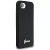 Guess Capa MagSafe Silicone Script Metal Logo para iPhone 16e (preto)