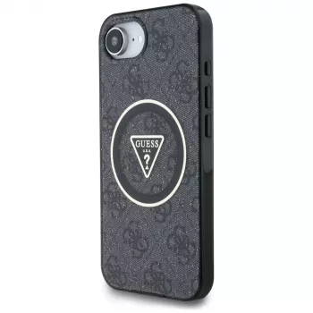 Guess Capa MagSafe IML Metal Glitter 4G Circle Triangle para iPhone 16e (preto)
