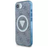 Guess Capa MagSafe IML Metal Glitter 4G Circle Triangle para iPhone 16e (azul)