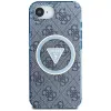 Guess Capa MagSafe IML Metal Glitter 4G Circle Triangle para iPhone 16e (azul)
