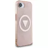 Guess Capa MagSafe IML Metal Glitter 4G Circle Triangle para Apple iPhone 16e (rosa)