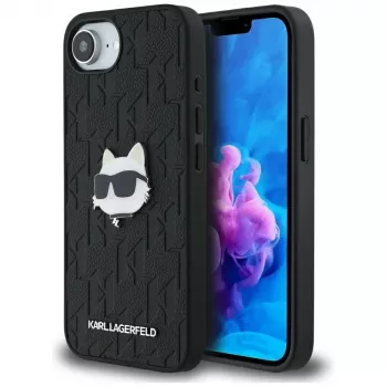 KARL LAGERFELD Capa Monogram Choupette Head Pin para iPhone 16e / 17e preto