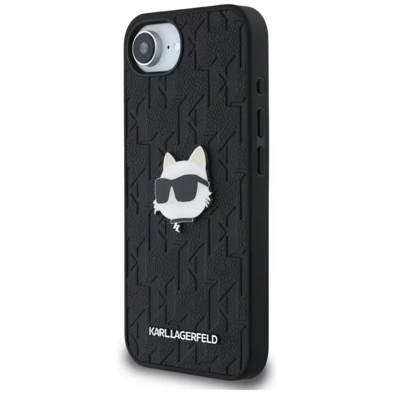 KARL LAGERFELD Capa Monogram Choupette Head Pin para iPhone 16e / 17e preto