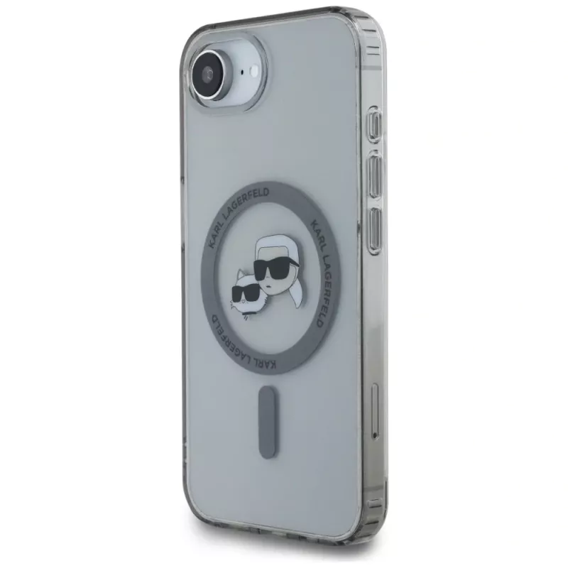 Capa MagSafe KARL LAGERFELD IML Metal Karl & Choupette Heads para iPhone 16e / 17e, preto