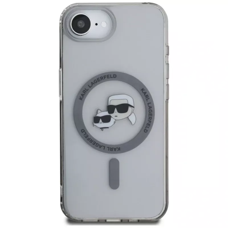 Capa MagSafe KARL LAGERFELD IML Metal Karl & Choupette Heads para iPhone 16e / 17e, preto
