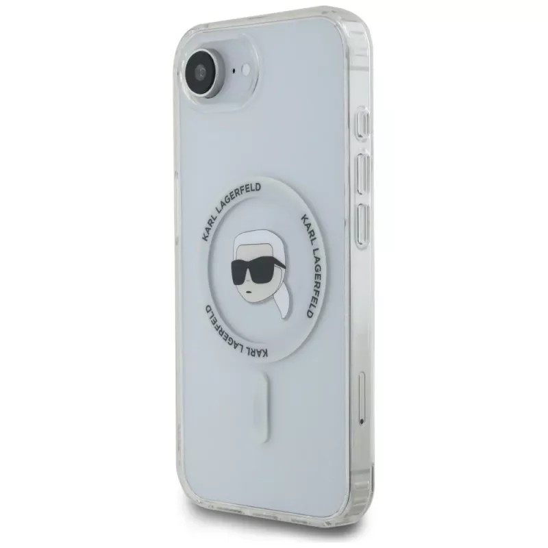 Capa MagSafe Karl Lagerfeld IML Metal Karl Head para iPhone 16e/17e, branco