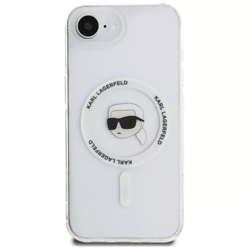 Capa MagSafe Karl Lagerfeld IML Metal Karl Head para iPhone 16e/17e, branco