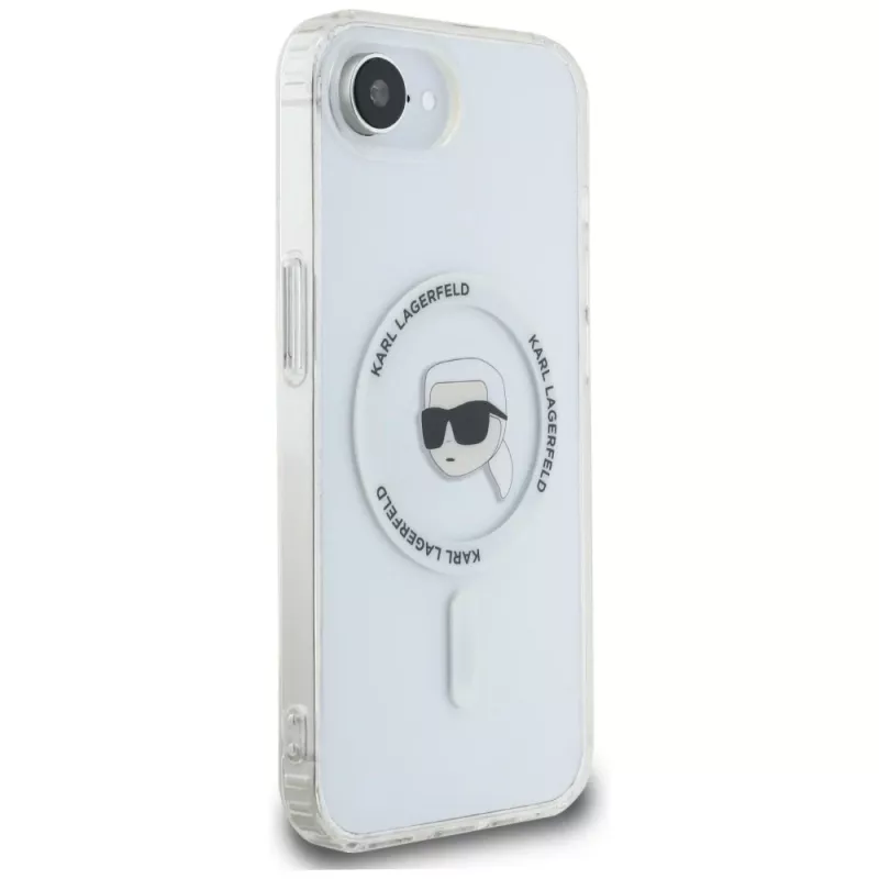 Capa MagSafe Karl Lagerfeld IML Metal Karl Head para iPhone 16e/17e, branco