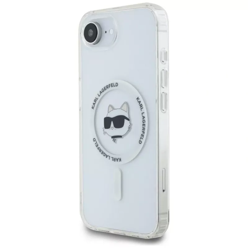 Capa MagSafe KARL LAGERFELD IML Metal Choupette Head para iPhone 16e / 17e, branco
