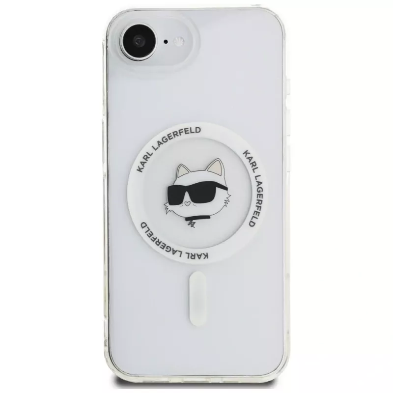 Capa MagSafe KARL LAGERFELD IML Metal Choupette Head para iPhone 16e / 17e, branco
