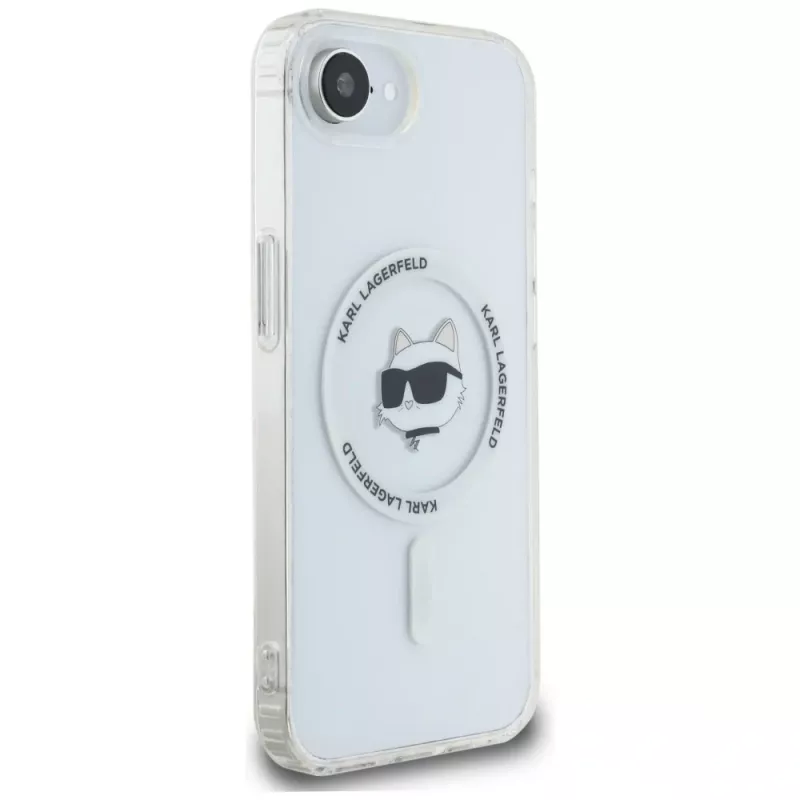 Capa MagSafe KARL LAGERFELD IML Metal Choupette Head para iPhone 16e / 17e, branco