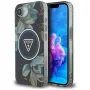 Capa MagSafe Guess IML Metal Glitter Flowers Triangle para Apple iPhone 16e (preto)