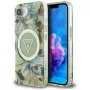 Capa traseira MagSafe Guess IML Metal Glitter Flowers Triangle para Apple iPhone 16e, verde