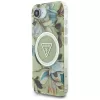 Capa traseira MagSafe Guess IML Metal Glitter Flowers Triangle para Apple iPhone 16e, verde