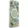 Capa traseira MagSafe Guess IML Metal Glitter Flowers Triangle para Apple iPhone 16e, verde