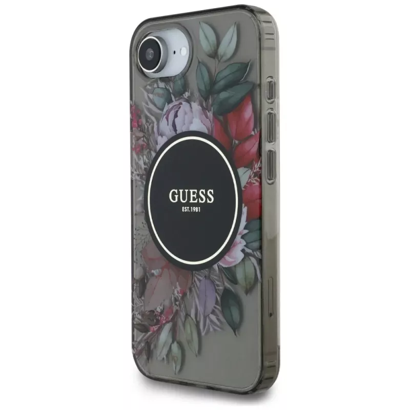 Capa MagSafe Guess IML Flowers para iPhone 16e (preto)