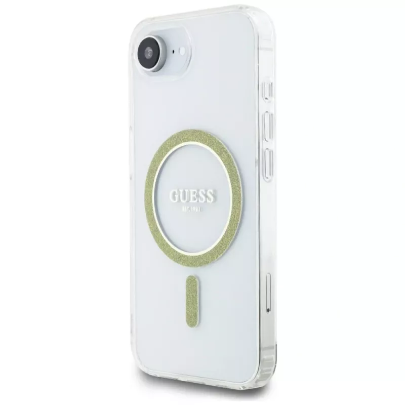 Capa MagSafe Guess IML Glitter Circle para iPhone 16e (transparente)