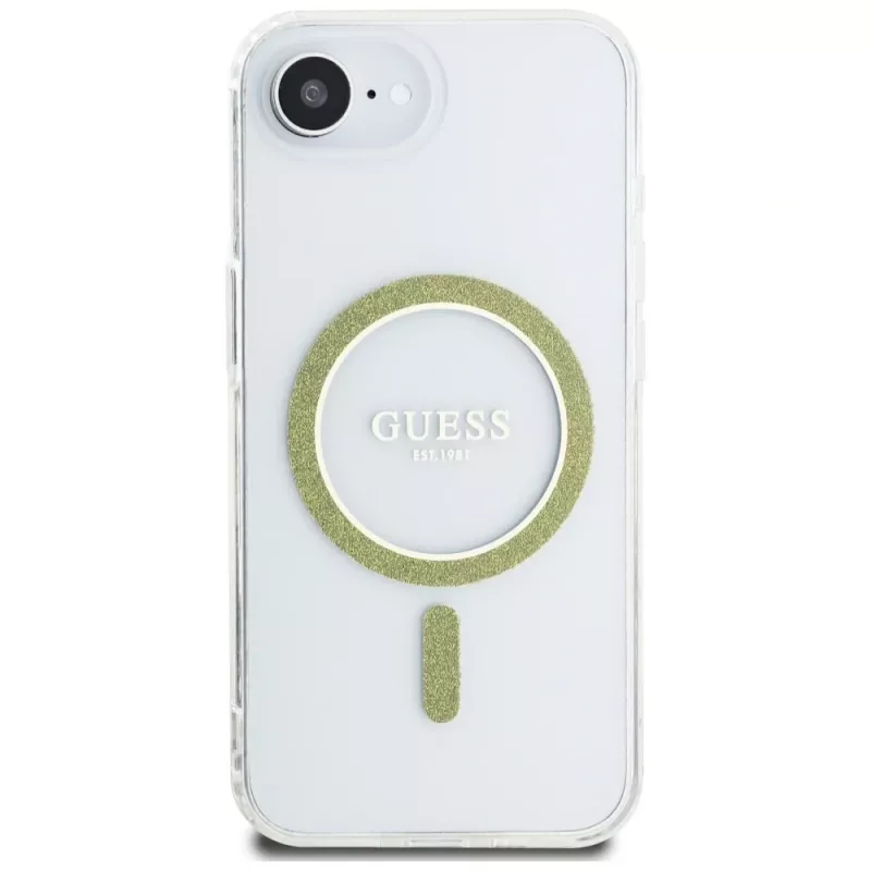 Capa MagSafe Guess IML Glitter Circle para iPhone 16e (transparente)