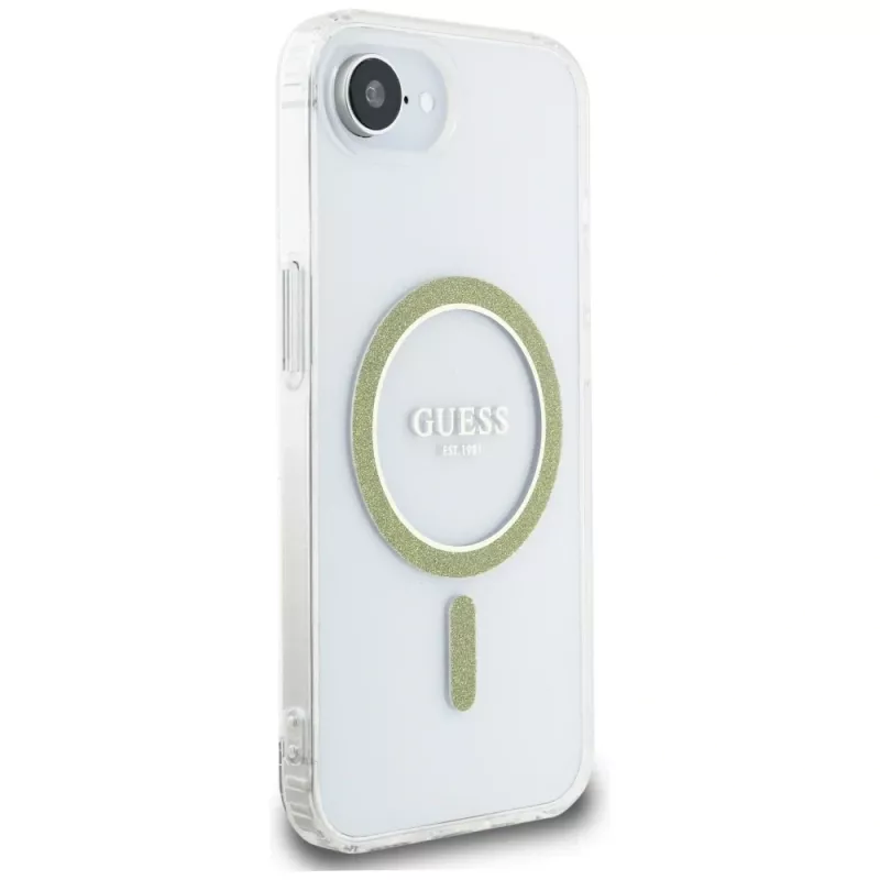 Capa MagSafe Guess IML Glitter Circle para iPhone 16e (transparente)