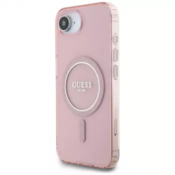 Capa MagSafe Guess IML Glitter Circle para iPhone 16e (rosa)