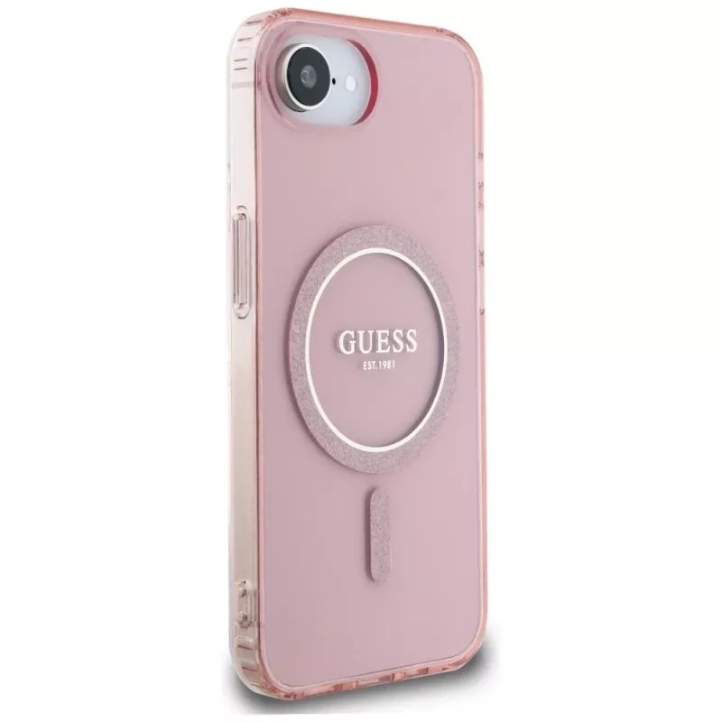 Capa MagSafe Guess IML Glitter Circle para iPhone 16e (rosa)