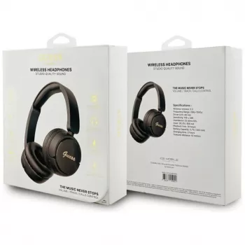 Auscultadores Bluetooth 5.3 sem fios over-ear Guess Metal Logo Script, preto