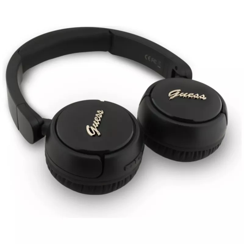 Auscultadores Bluetooth 5.3 sem fios over-ear Guess Metal Logo Script, preto