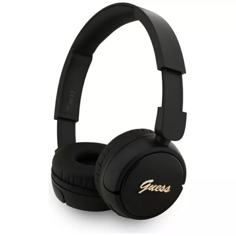 Auscultadores Bluetooth 5.3 sem fios over-ear Guess Metal Logo Script, preto