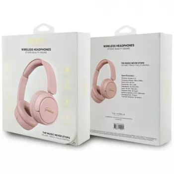 Auscultadores Bluetooth 5.3 sem fios on-ear Guess Metal Logo Script (rosa)