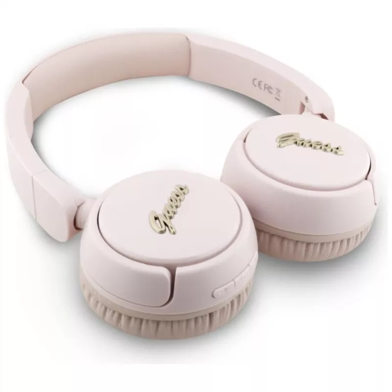 Auscultadores Bluetooth 5.3 sem fios on-ear Guess Metal Logo Script (rosa)