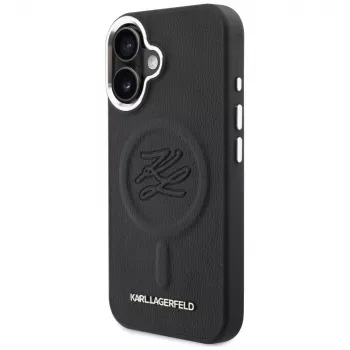 Capa MagSafe Karl Lagerfeld Initial & Metal Logo para Apple iPhone 16, preto