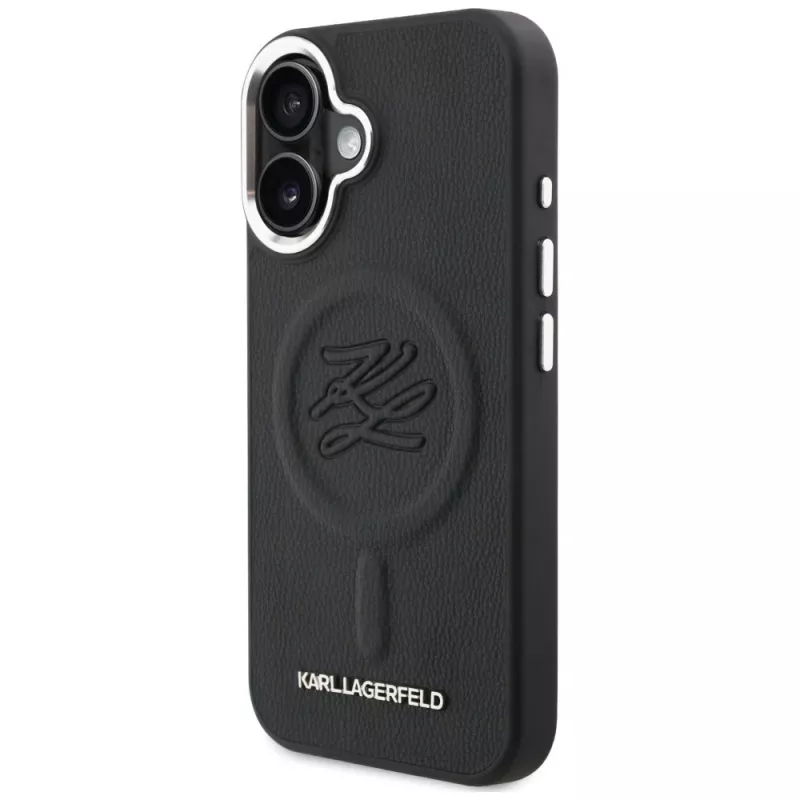 Capa MagSafe Karl Lagerfeld Initial & Metal Logo para Apple iPhone 16, preto