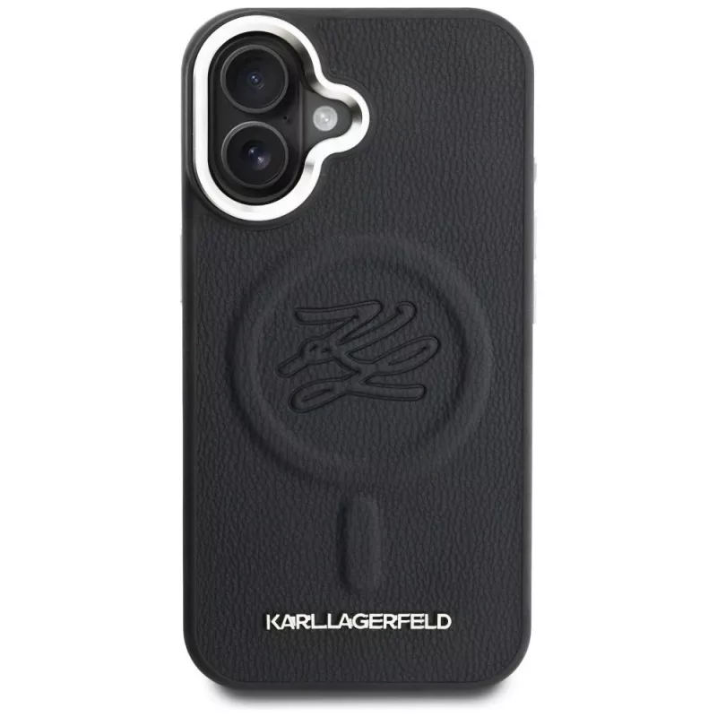 Capa MagSafe Karl Lagerfeld Initial & Metal Logo para Apple iPhone 16, preto