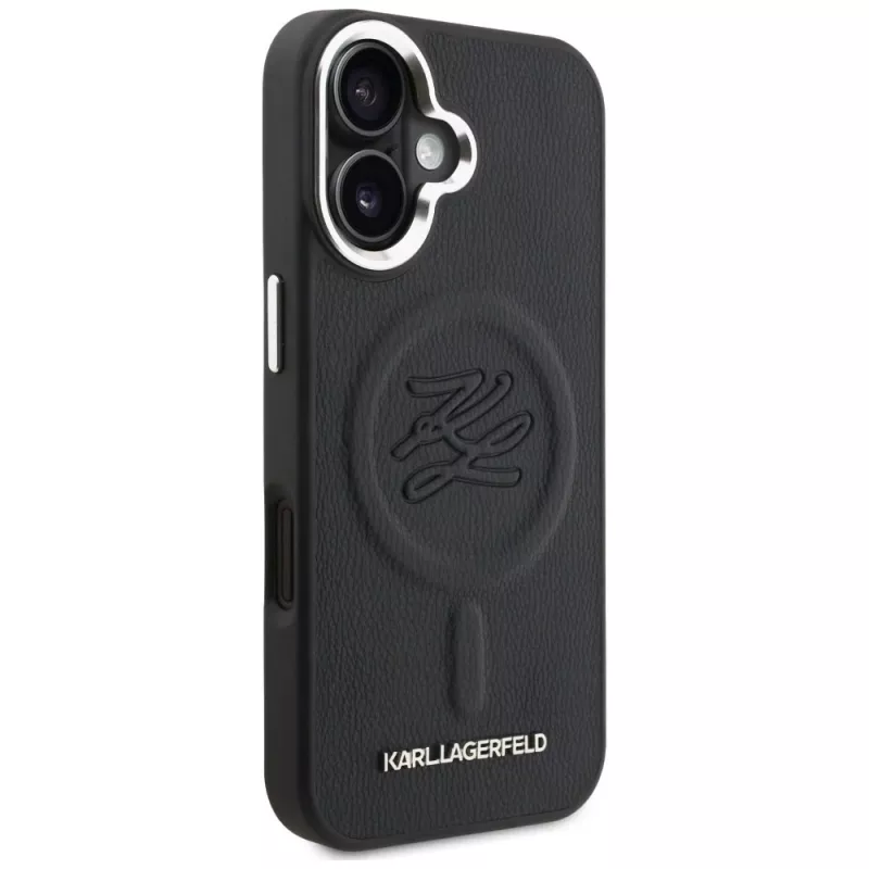 Capa MagSafe Karl Lagerfeld Initial & Metal Logo para Apple iPhone 16, preto