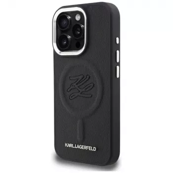 Capa MagSafe Karl Lagerfeld Initial & Metal Logo para iPhone 16 Pro, preto
