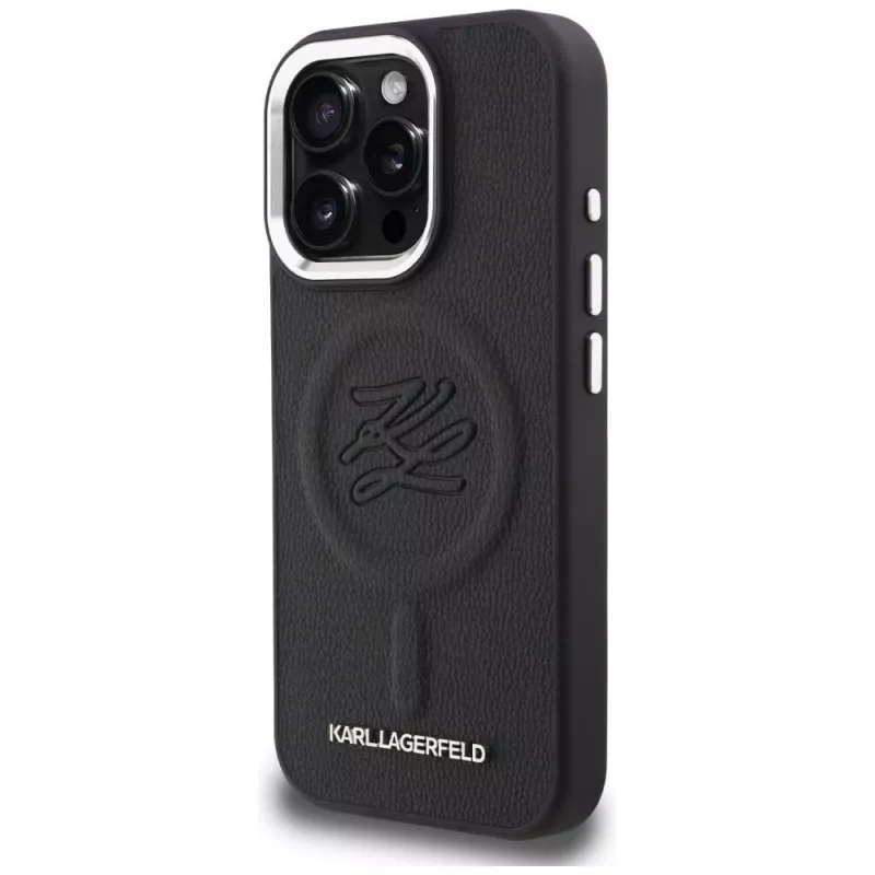 Capa MagSafe Karl Lagerfeld Initial & Metal Logo para iPhone 16 Pro, preto