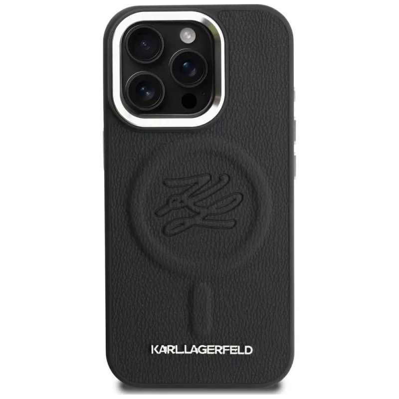 Capa MagSafe Karl Lagerfeld Initial & Metal Logo para iPhone 16 Pro, preto