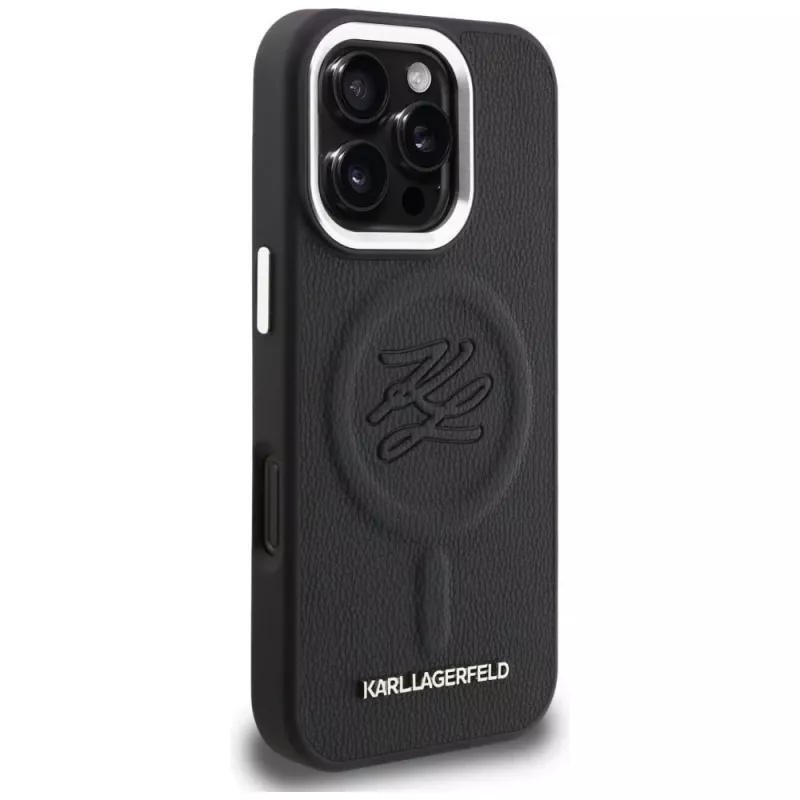 Capa MagSafe Karl Lagerfeld Initial & Metal Logo para iPhone 16 Pro, preto