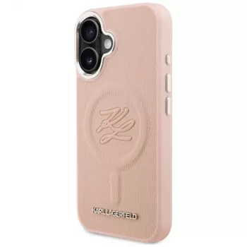 Capa MagSafe Karl Lagerfeld Initial & Metal Logo para iPhone 16, rosa