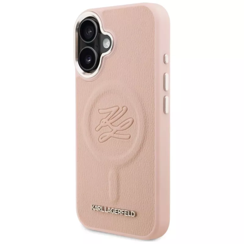 Capa MagSafe Karl Lagerfeld Initial & Metal Logo para iPhone 16, rosa